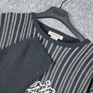 AVIREX‎ Mens 3XL Sweater Crew Neck Long Sleeve Black White Striped Logo Knit